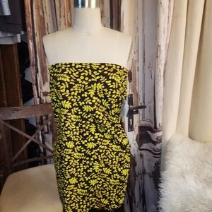 LuLaRoe Strapless Dress - Black and Yellow Leaf Pattern